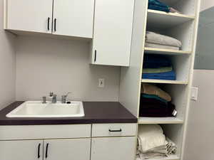 Laundry room with a sink and electric panel