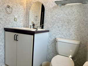 Convenient bath with toilet and vanity