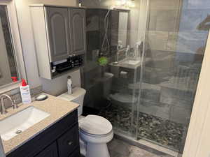 Full bath with vanity and a stall shower