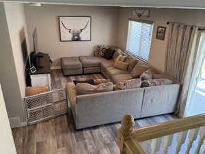 Living room featuring wood finished floors and healthy amount of natural light