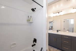Full bath featuring vanity and bathing tub / shower combination