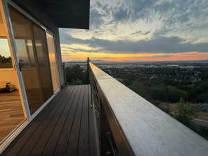 View of balcony at dusk
