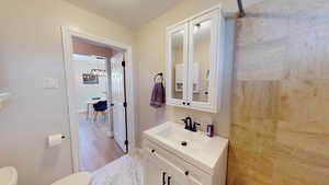 Bathroom with vanity and toilet