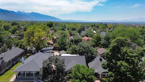 Bird's eye view of a mountainous background