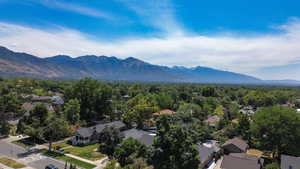 Drone / aerial view of a mountain backdrop