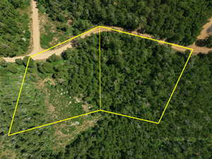 Aerial view of property's location with property parcel outlined