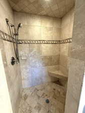 Bathroom view of a tile shower