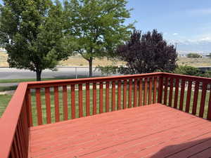 Deck featuring a mountain view