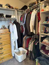 Spacious closet featuring carpet flooring