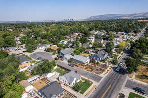 Aerial perspective of suburban area featuring mountains