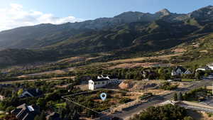 View of lot looking North East (with pin and lot lines)