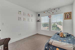 Bedroom with carpet flooring and baseboards