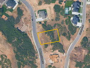 Aerial overview of property's location featuring property parcel outlined