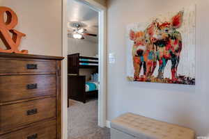 Hall featuring carpet