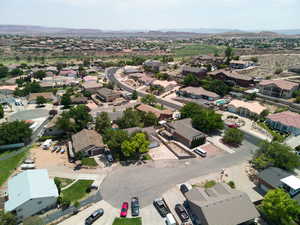Aerial perspective of suburban area featuring mountains