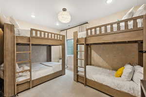 Bedroom featuring carpet flooring and recessed lighting