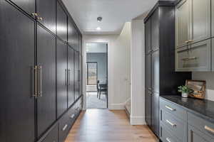Hallway featuring light wood finished floors and recessed lighting