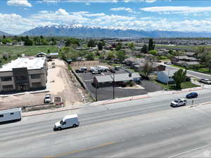 Aerial view of a mountain backdrop