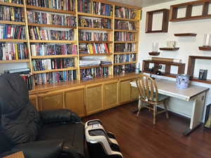 Office space with dark wood finished floors