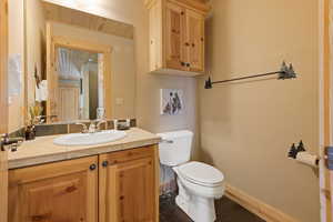 Bathroom featuring vanity and tile patterned floors