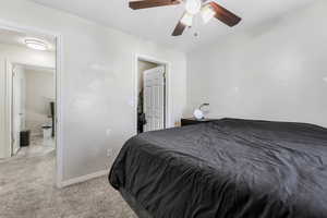 Bedroom featuring carpet and a ceiling fan