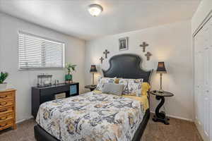 Bedroom with a closet and carpet