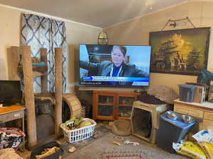 Living area featuring ornamental molding