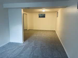 Unfurnished room with carpet flooring and a textured ceiling