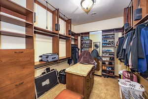 Spacious closet with light colored carpet