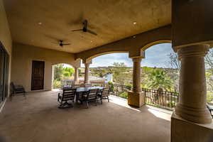 View of patio / terrace featuring ceiling fan and outdoor dining area