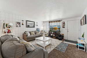Living area with a textured ceiling