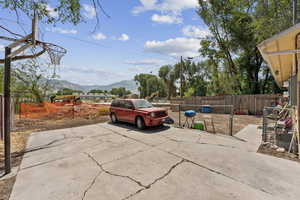 View of patio / terrace with a mountain view