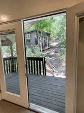 Entryway featuring carpet floors
