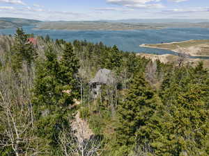 Drone / aerial view of a water and mountain view