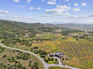 Overview of rural landscape with mountains