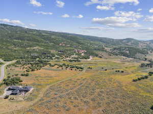 Overview of rural landscape with mountains