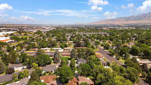 Aerial perspective of suburban area with mountains