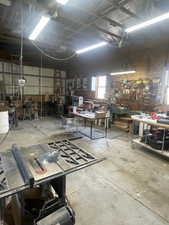 Garage with a workshop area