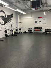 Gym featuring a heating unit