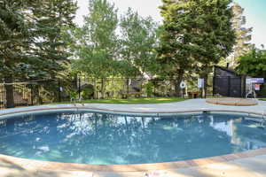Community pool with a patio area