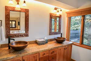 Full bath featuring double vanity