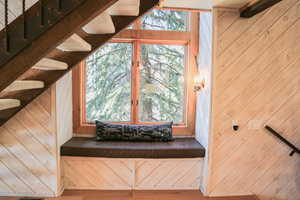 Detailed view of wood walls and wood finished floors