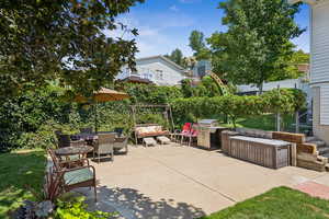 It is a Basketball area, currently being used as BBQ/sitting area