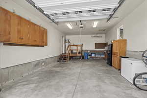 Garage with refrigerator and water heater