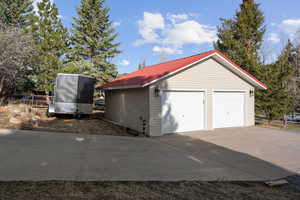 View of detached garage