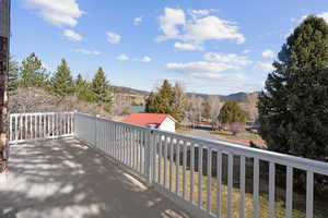 Wooden deck with a mountain view