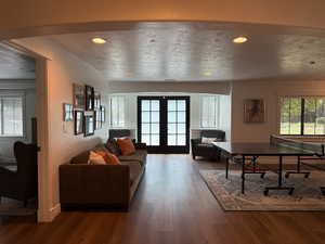 Basement apartment living space.