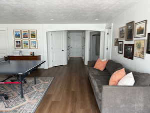 Basement apartment living space.