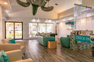 Building lobby with lofted ceiling