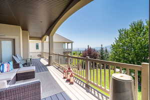 Deck featuring a mountain view